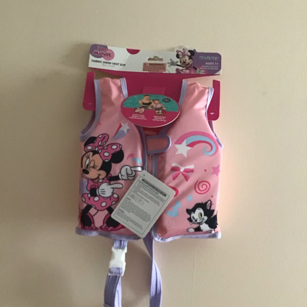 Bestway Disney Minnie Mouse Fabric Swim Vest Ages 1 Plus S M‎ Pink UPF 50